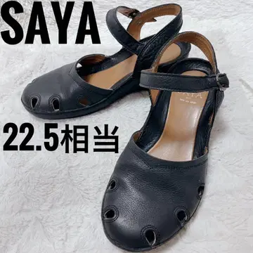 SAYA 블랙 샌들 22.5cm 상당 프론트 백 스트랩