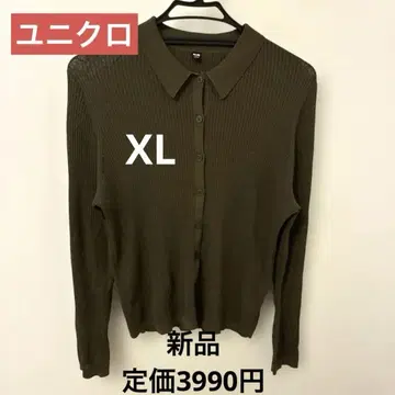 [미사용 새상품] 유니클로 메리노 리브 폴로 가디건 올리브 XL