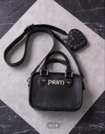 pium 하트 파우치 미니 보스턴 백 블랙