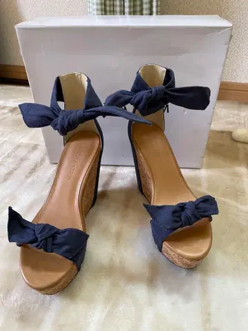 ALEXIA STAM 알렉시아 스탬 리본 웨지솔 샌들 네이비 L