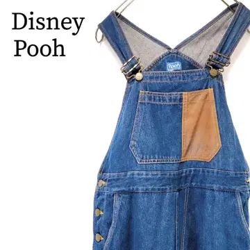 레어 Disney 푸우 백 포켓 자수 데님 오버롤