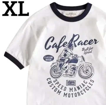 Cafe Racer 링거 티셔츠 화이트 남성용 XL 사이즈
