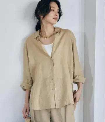 린넨 베이지 긴팔 버튼 셔츠 0 사이즈