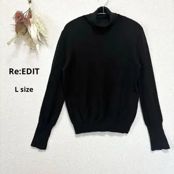 리디 Re:EDIT 리브 니트 L 터틀넥 금장 버튼 소매 블랙 얇은 소재
