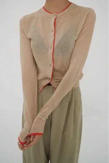 CLANE W FACE BICOLOR SHEER CARDIGAN