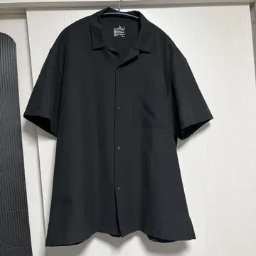 (새상품급) MUJI 통기성 스트레치 축구 오픈 카라 반팔 셔츠 블랙