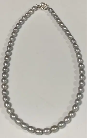 실버 오벌 진주 목걸이 40cm
