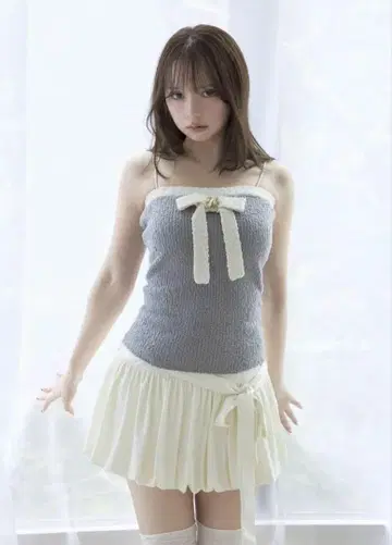 andmary Bicolor ribbon tops white