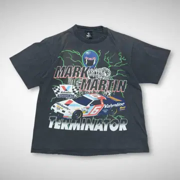 90s 미국제 빈티지 티셔츠 NASCAR 레이싱 블랙 페이드 싱글
