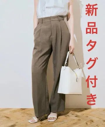 S 사이즈 [VIS] 린넨 라이크 원턱 와이드 슬랙스 팬츠 접촉 냉감
