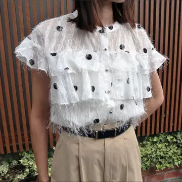 프릴 도트 블라우스 반팔 화이트