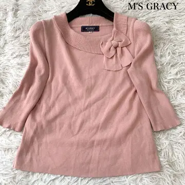 M'SGRACY 빅 리본 니트 38 사이즈 7부 소매 핑크