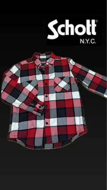 deluxe x schott 긴팔 체크 셔츠 빨간색 화이트 블랙