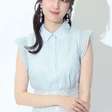 스위 3D 레이스 컬러 시어 프렌치 슬리브 블라우스 색스