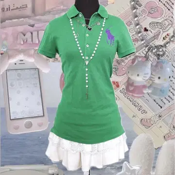 Y2K POLO 랄프 로렌 빅 포니 피케 셔츠 그린 보라색 헤이세이