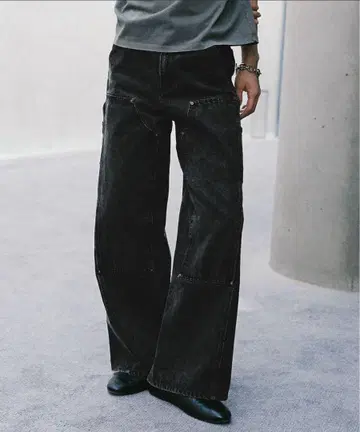 DOUBLE KNEE CURVED SEEM BAGGY DENIM