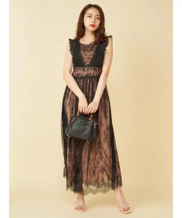 ROYAL party 로얄파티 레이스 맥시 드레스 블랙/베이지