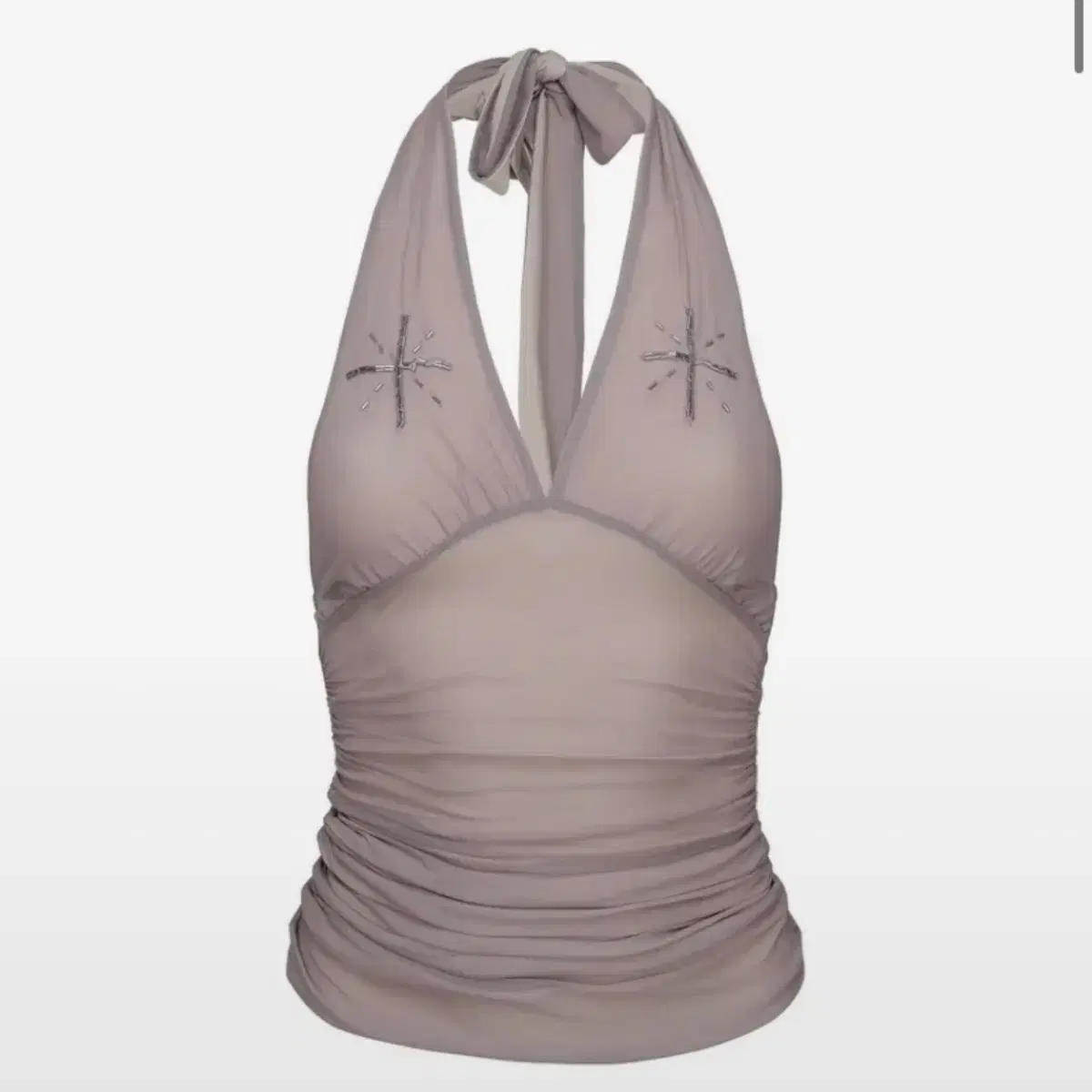 SCULPTOR | 스컬프터 Sculptor Beaded Mesh Halter Top Pale