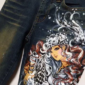 페인트 부츠컷 데님 팬츠