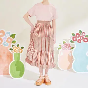아사기뇨 poppy 깅엄 체크 스커트