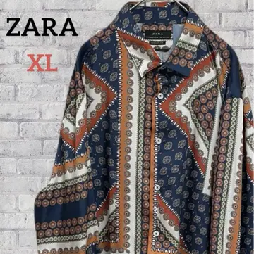 ZARA 자라 올 패턴 새틴 셔츠 긴팔 레트로 컬러풀 XL