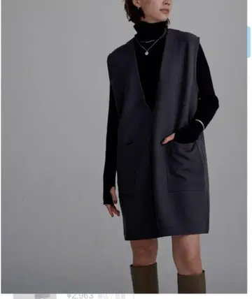 유어즈 디 V넥 미니 원피스 M 네이비