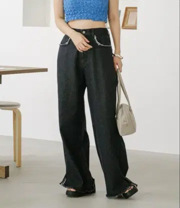kastane 데님 슬릿 와이드 팬츠 블랙 0