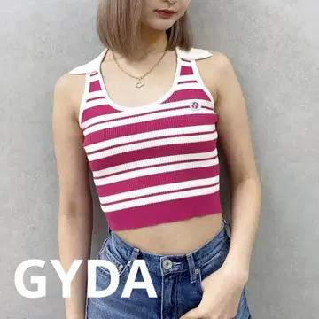 [택 포함 새상품] GYDA 제이다 보더 슬리브리스 폴로 니트탑