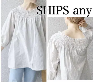 컨디션 최상 SHIPS any 컬러 셔링 블라우스 스트라이프 쉽스