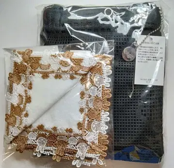 미피 요코하마 모토마치 치카자와 레이스 토트백 바이컬러 타월 손수건 블랙
