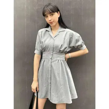 EMODA 사이드 쉐이프 하프 슬리브 원피스 F 사이즈 블루