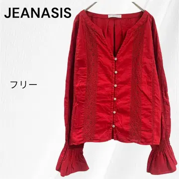 JEANASIS 지나시스 긴팔 블라우스 프릴 긴팔 셔츠 레드 코튼