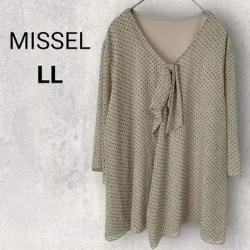 미제르 5 7부 소매 블라우스 LL 베이지 도트 리본 비침 V넥