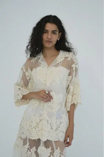CLANE SHEER FLOWER LACE SHIRTS