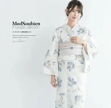 ModSoubien 유카타 오비 세트 화이트 파랑 소우비엔
