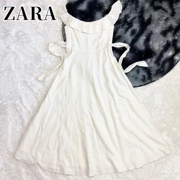 ZARA 오프숄더 컷워크 레이스 프릴 리본 린넨 원피스