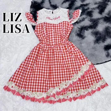 LIZ LISA 이치고 깅엄 체크 레이스 원피스 프릴 자수
