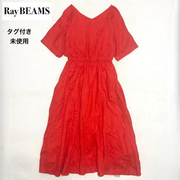 미사용 Ray BEAMS 린넨 돌먼 하프 슬리브 롱 원피스 빨간색