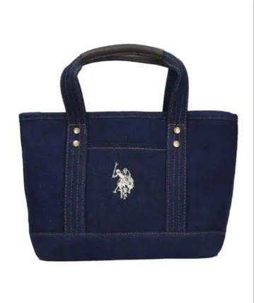 U.S. POLO ASSN. 캔버스 로고 토트백 블루 데님 컬러