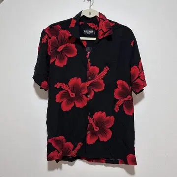 Favant 파반트 알로하 셔츠 하이비스커스 패턴 블랙/빨간색