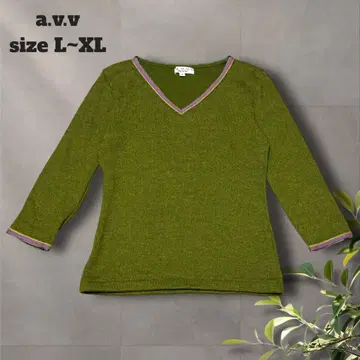 아베베 7부 소매 니트 [ L~XL ] 스웨터 V넥 파이핑 넉넉한 핏