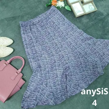 anySiS 롱 스커트/A라인 스커트 (XL) 보라색/화이트/블랙/트위드