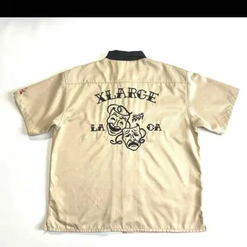 XLARGE 자수 오픈 카라 반팔 셔츠 XL 베이지 블랙