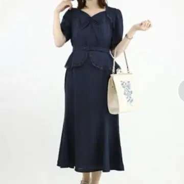 an another angelus 레이스 페플럼 원피스 네이비