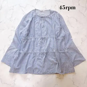 [새상품급] 45rpm 스트라이프 티어드 블라우스 리본 긴팔 튜닉