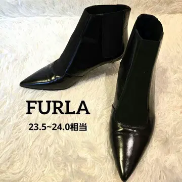 FURLA 블랙 사이드 고어 부츠 스틸레토 숏부츠