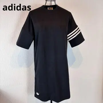 adidas 블랙 스트라이프 반팔 원피스 트레포일