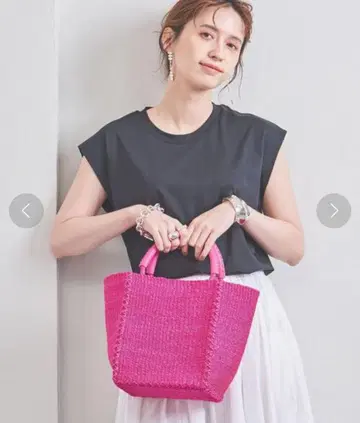 UNITED ARROWS 카고 백 핑크 라피아 스퀘어