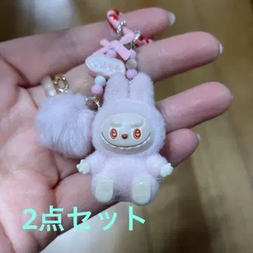 2세트 Labubu 키링 핑크와 브라운 귀여운 인기