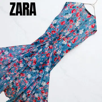 자라 ZARA 원피스 숏팬츠 부착 올인원 꽃무늬 블루 XS
